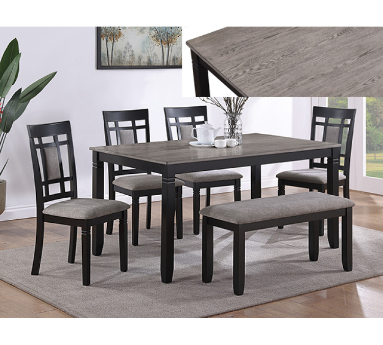 PAIGE 6-PC DINING SET W/BENCH - Light Grey