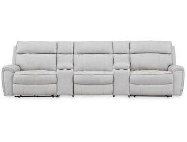 Grafton Pike 5-Piece Power Reclining Sectional - Pearl/Ash