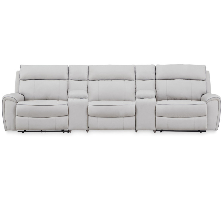 Grafton Pike 5-Piece Power Reclining Sectional - Pearl/Ash
