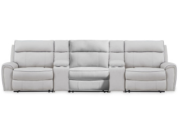 Grafton Pike 5-Piece Reclining Sectional with Storage Consoles - Pearl/Ash