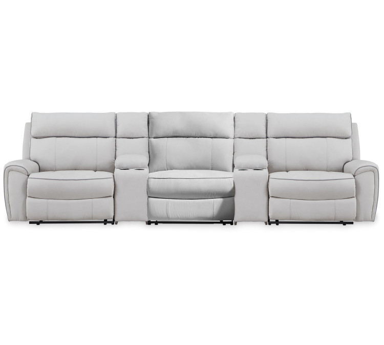 Grafton Pike 5-Piece Reclining Sectional with Storage Consoles - Pearl/Ash