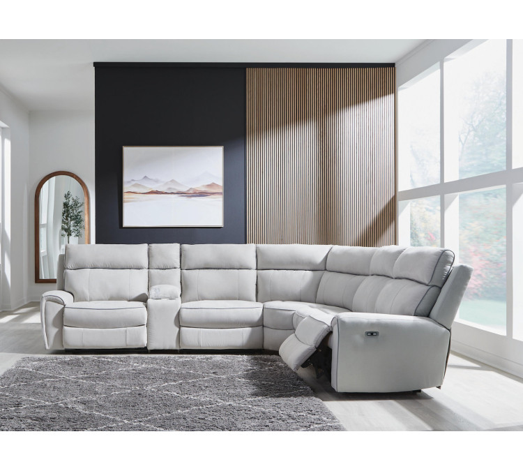 Grafton Pike 6-Piece Power Reclining Sectional - Pearl/Ash
