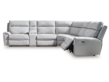 Grafton Pike 6-Piece Reclining Sectional with Storage Console - Pearl/Ash