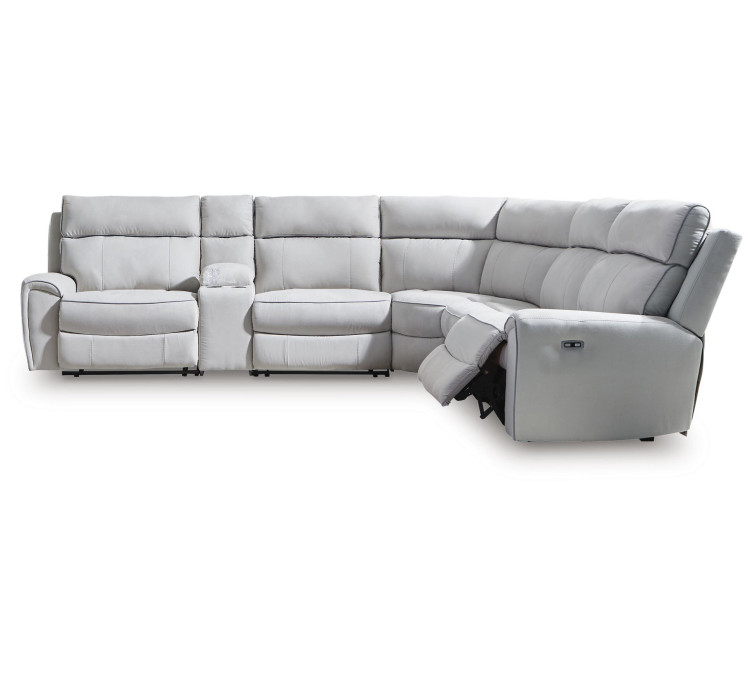 Grafton Pike 6-Piece Reclining Sectional with Storage Console - Pearl/Ash