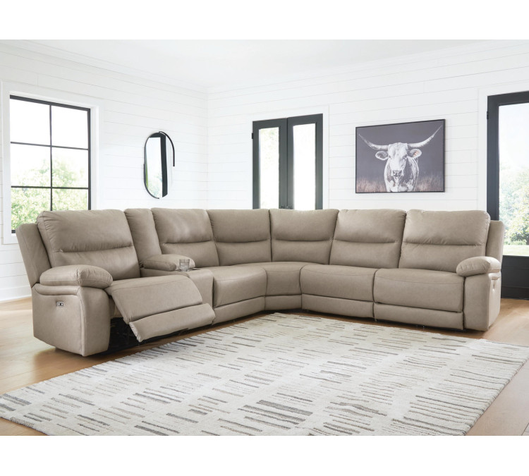Brannigan 6-Piece Reclining Sectional with Storage Console - Pebble