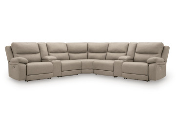 Brannigan 7-Piece Reclining Sectional with Storage Consoles - Pebble