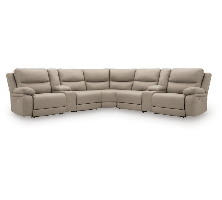 Brannigan 7-Piece Reclining Sectional with Storage Consoles - Pebble