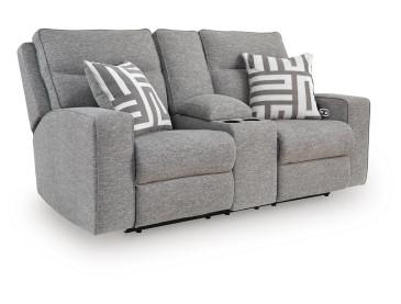 Biscoe Power Reclining Loveseat with Console - Pewter