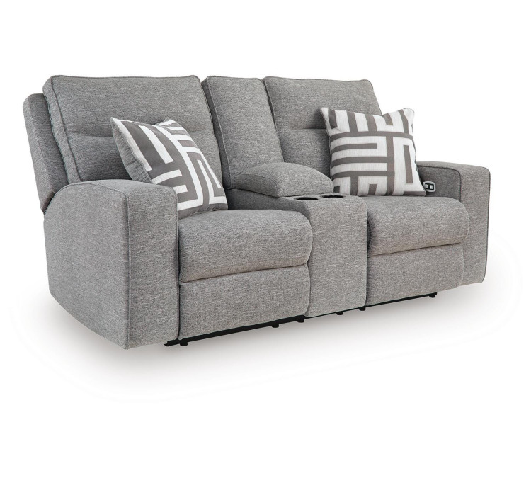 Biscoe Power Reclining Loveseat with Console - Pewter