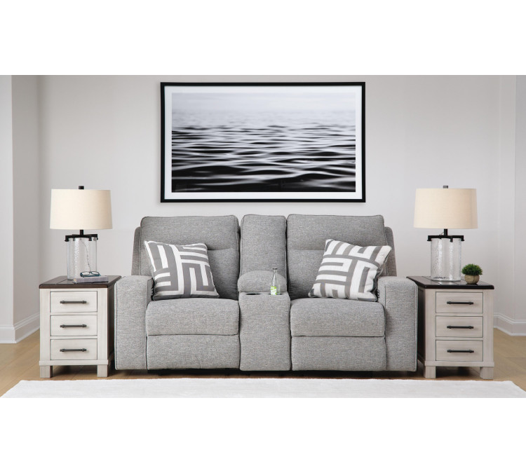 Biscoe Power Reclining Loveseat with Console - Pewter