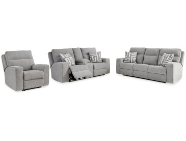 Biscoe Sofa, Loveseat and Recliner - Pewter
