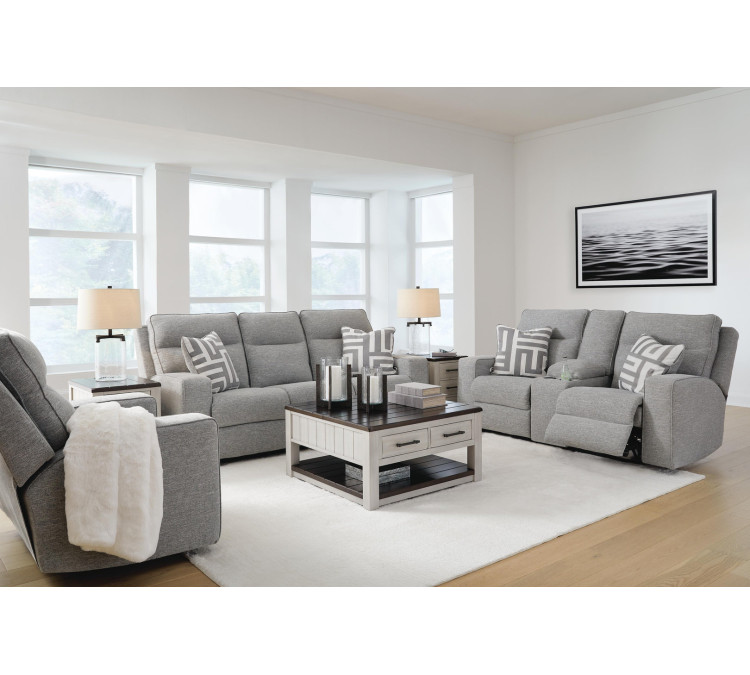 Biscoe Sofa, Loveseat and Recliner - Pewter