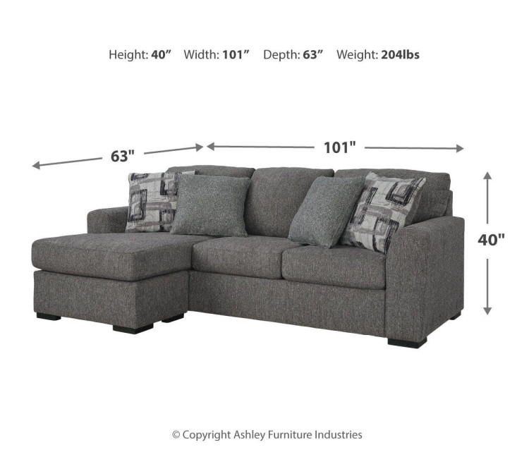 Gardiner Sofa Chaise with Ottoman - Pewter