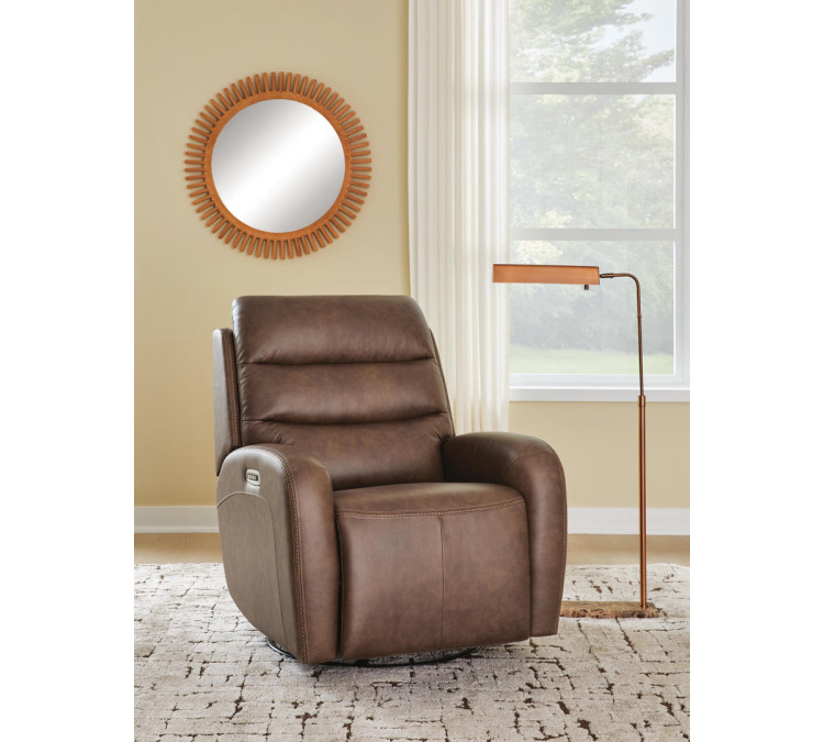 Falloway Swivel Glider Power Recliner - Saddle