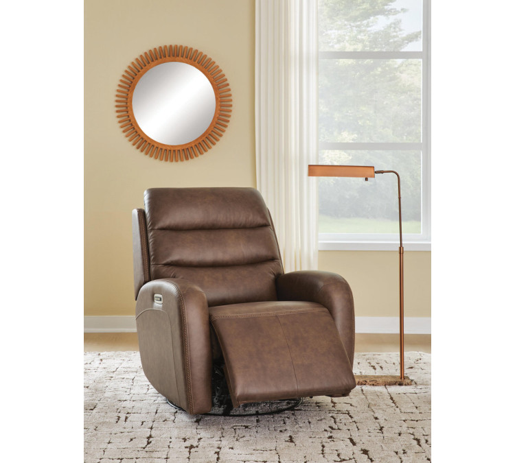 Falloway Swivel Glider Power Recliner - Saddle