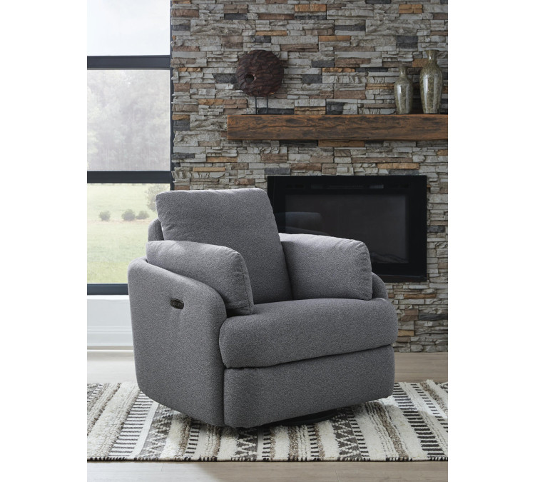 Alainmont Next-Gen Nuvella Swivel Power Recliner - Salt and Pepper