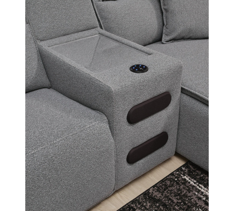 Modmax II 3-Piece Power Reclining Sectional with Audio Console - Salt and Pepper