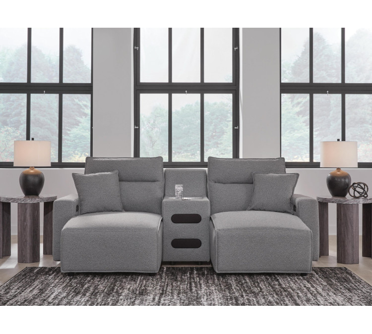 Modmax II 3-Piece Power Reclining Sectional with Chaise and Audio Console - Salt and Pepper