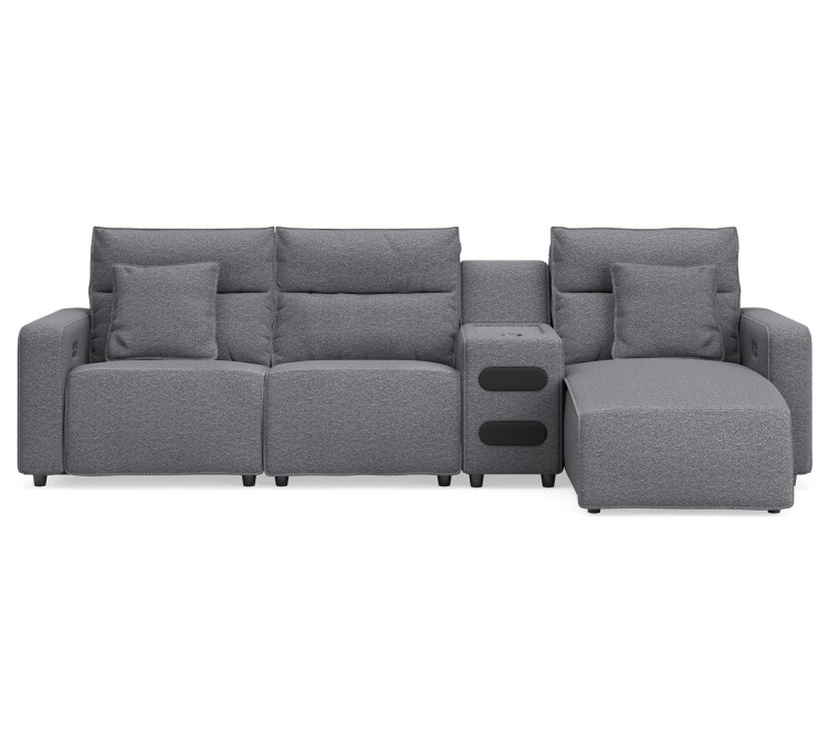 Modmax II 4-Piece Reclining Sectional with Chaise and Audio Console - Salt and Pepper