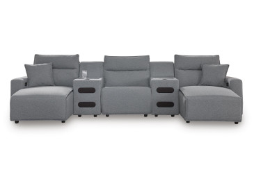 Modmax II 5-Piece Power Reclining Sectional with Chaise and Audio Consoles - Salt and Pepper