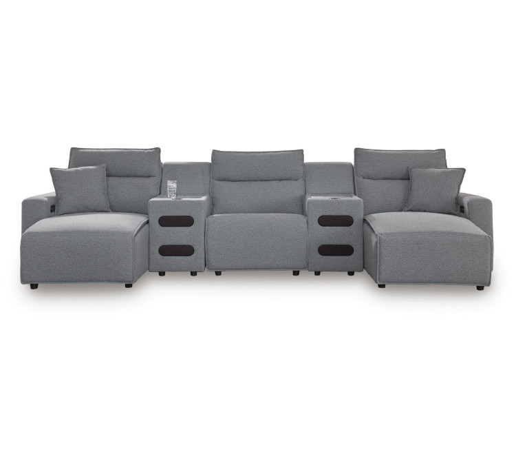 Modmax II 5-Piece Power Reclining Sectional with Chaise and Audio Consoles - Salt and Pepper