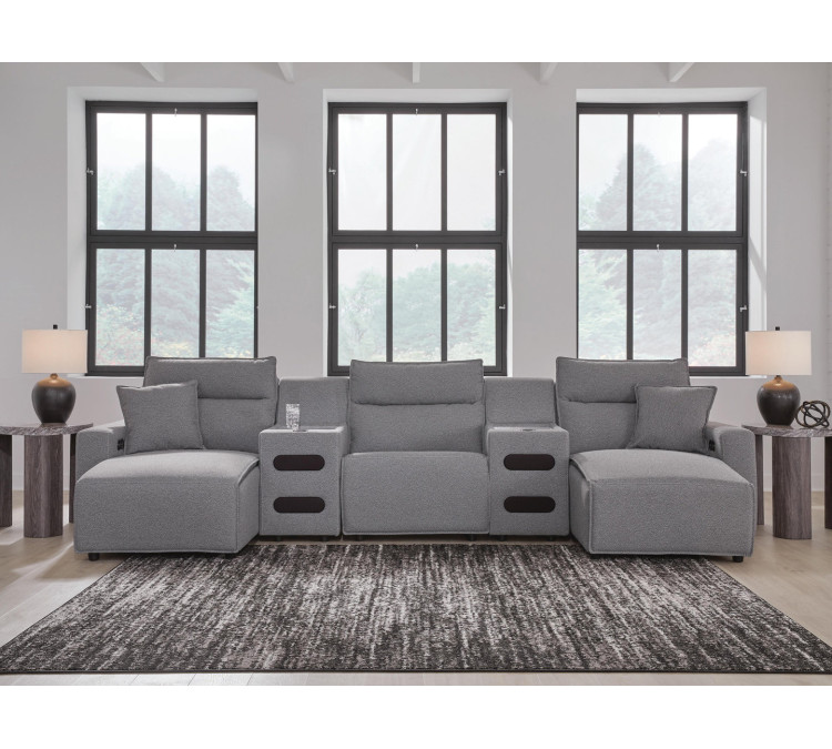 Modmax II 5-Piece Power Reclining Sectional with Chaise and Audio Consoles - Salt and Pepper