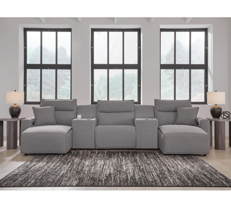 Modmax II 5-Piece Power Reclining Sectional with Chaise and Consoles - Salt and Pepper