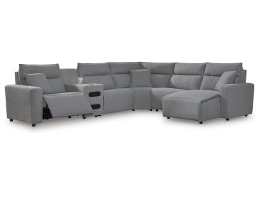 Modmax II 6-Piece Reclining Sectional with Chaise and Audio Console - Salt and Pepper