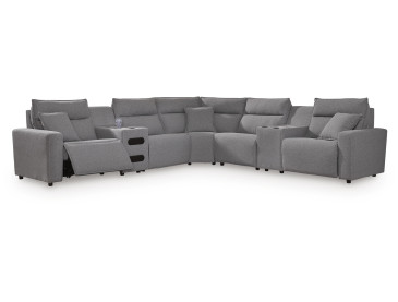 Modmax II 7-Piece Power Reclining Sectional with Audio Consoles - Salt and Pepper