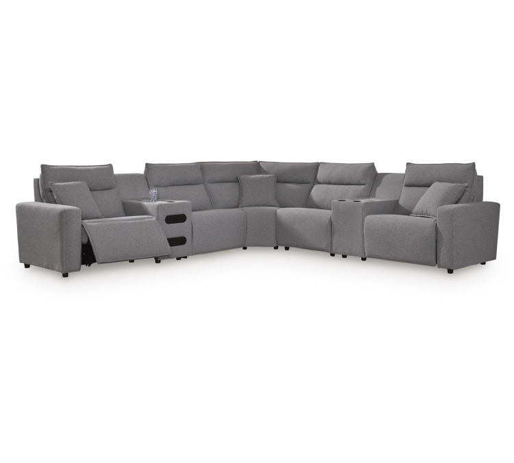 Modmax II 7-Piece Power Reclining Sectional with Audio Consoles - Salt and Pepper