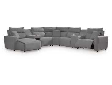 Modmax II 7-Piece Power Reclining Sectional with Chaise and Audio Console - Salt and Pepper