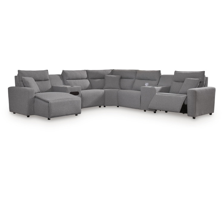 Modmax II 7-Piece Power Reclining Sectional with Chaise and Audio Console - Salt and Pepper