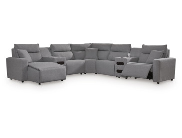 Modmax II 7-Piece Power Reclining Sectional with Chaise and Audio Consoles - Salt and Pepper
