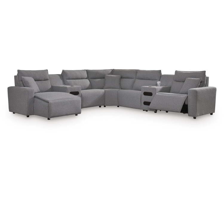 Modmax II 7-Piece Power Reclining Sectional with Chaise and Audio Consoles - Salt and Pepper