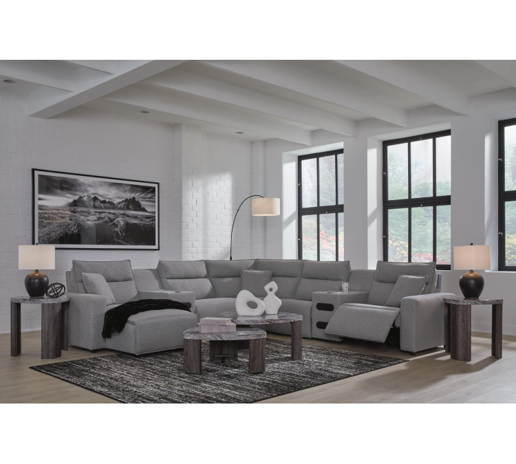 Modmax II 7-Piece Power Reclining Sectional with Chaise and Audio Consoles - Salt and Pepper