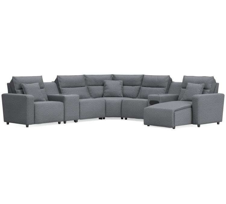 Modmax II 7-Piece Power Reclining Sectional with Chaise and Audio System - Salt and Pepper