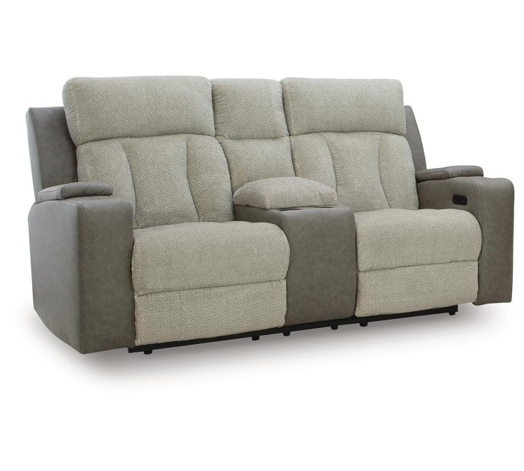 Stately Check Power Reclining Loveseat with Console - Sisal