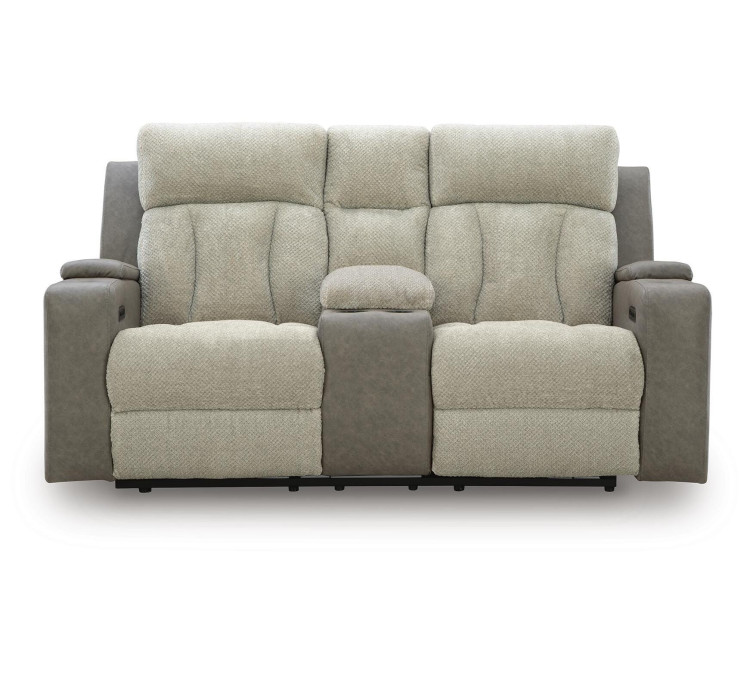 Stately Check Power Reclining Loveseat with Console - Sisal