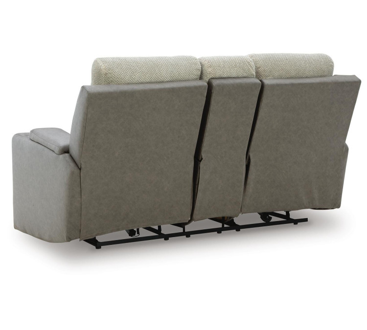 Stately Check Power Reclining Loveseat with Console - Sisal