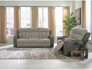 Stately Check Sofa and Loveseat - Sisal