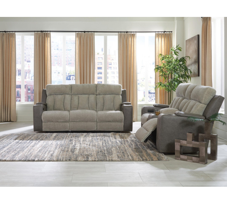 Stately Check Sofa and Loveseat - Sisal
