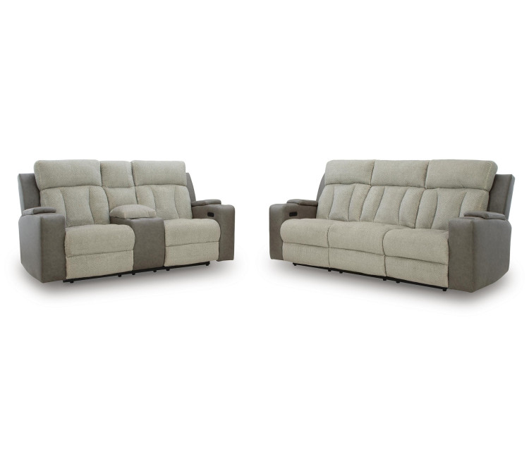 Stately Check Sofa and Loveseat - Sisal