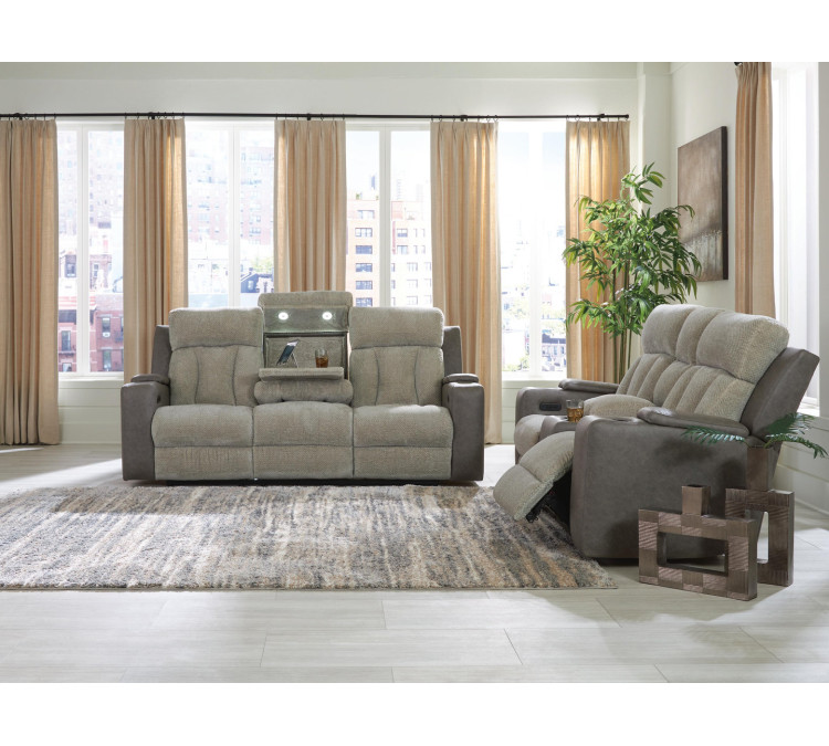 Stately Check Sofa and Loveseat - Sisal