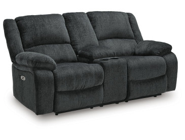 Draycoll Power Reclining Loveseat with Console - Slate