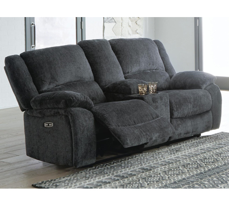 Draycoll Power Reclining Loveseat with Console - Slate