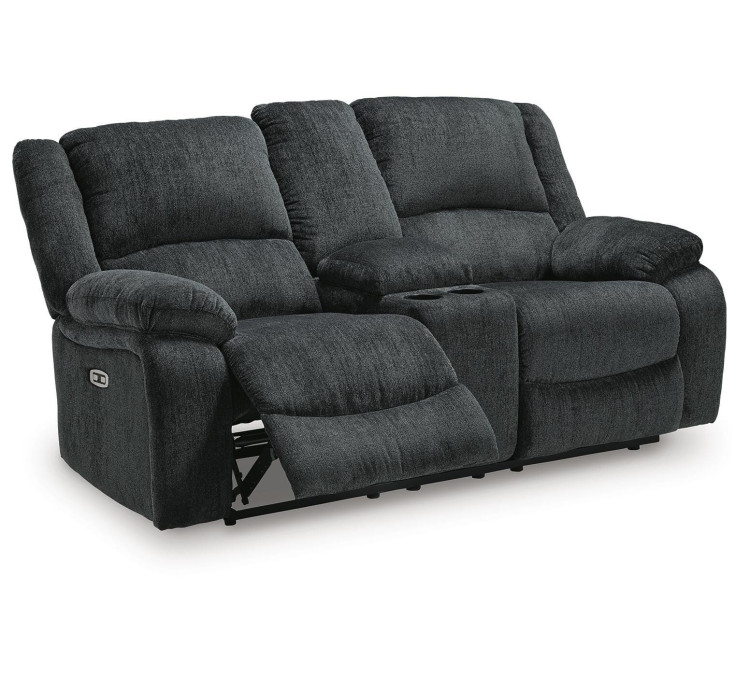 Draycoll Power Reclining Loveseat with Console - Slate