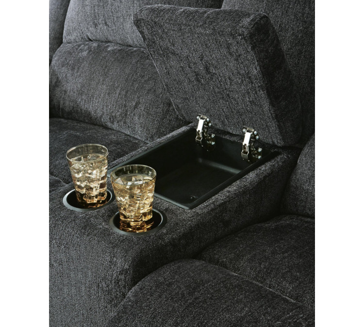 Draycoll Power Reclining Loveseat with Console - Slate