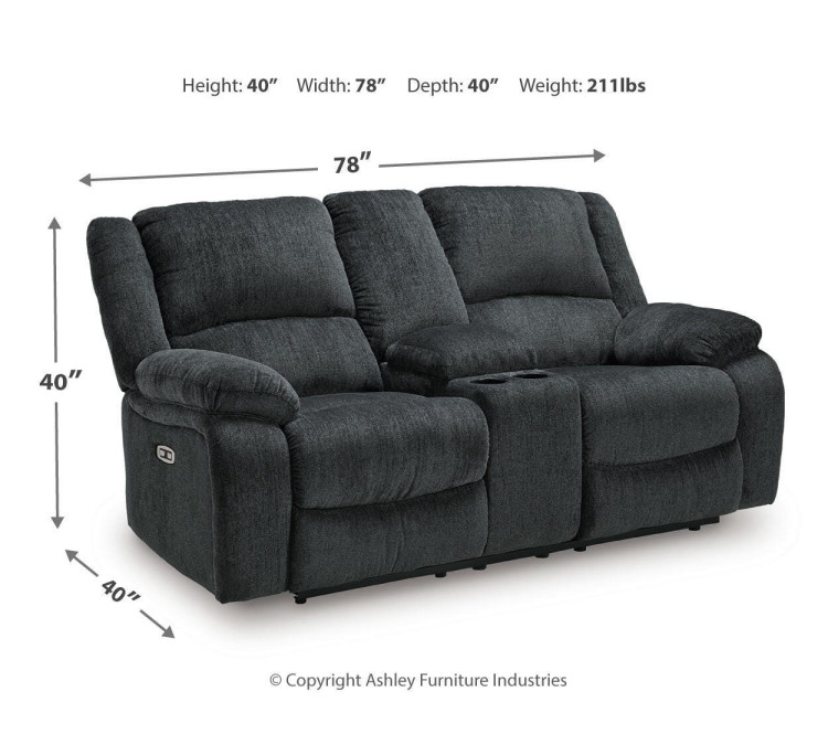 Draycoll Power Reclining Loveseat with Console - Slate