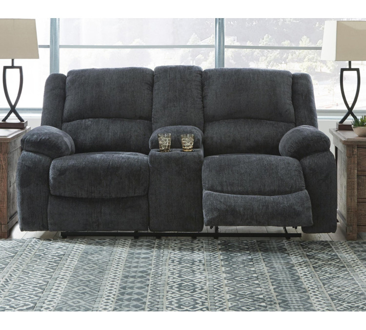 Draycoll Reclining Loveseat with Console - Slate
