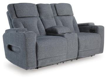 Forest Lake Power Reclining Loveseat with Console - Steel